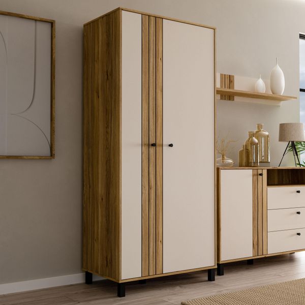 Highboard Forte "Killarney", Beige (Mauvella Eiche, Sand), B:88,1Cm H:195,8Cm T:52,7Cm, Dekorfolie, Holzwerkstoff, Mdf, Metall, Sideboards, Highboard, Schrank, Stauraum, Soft Close, Kleiderstange-image