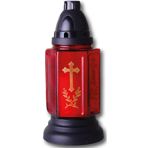 Hscandle Candela Tombale In Vetro 24Cm (Buena Red) Incl. Candela Circa 40H Di Autonomia + 4 Candele Di Ricambio 50H Di Autonomia-image