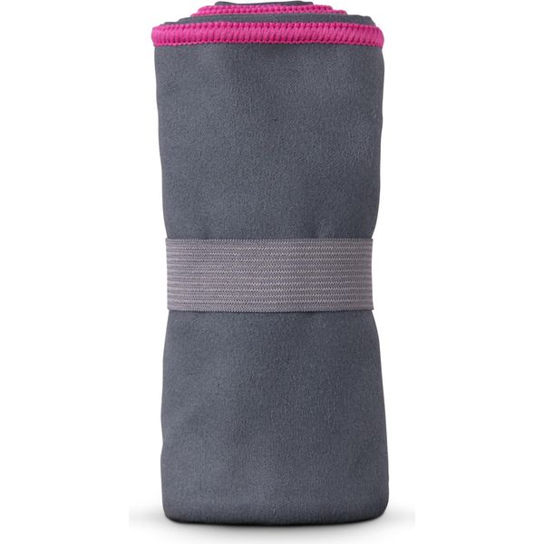Asciugamano In Microfibra Per Sport, Sauna, Fitness - Asciugamano Da Viaggio - Compatto, Assorbente, Leggero E Ad Asciugatura Rapida (Grigio Con Profili Rosa / 40X80Cm) Con Elastico-image