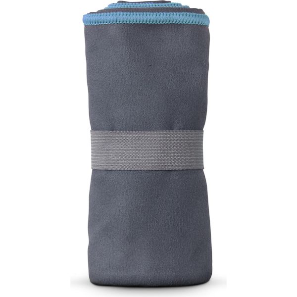 Asciugamano In Microfibra Per Sport, Sauna, Fitness - Asciugamano Da Viaggio - Compatto, Assorbente, Leggero E Ad Asciugatura Rapida (Grigio Con Profili Blu / 50X100Cm) Con Elastico-image