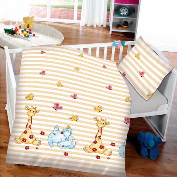 Biancheria Da Letto Per Bambini 2 Pezzi ( 100X135Cm / 40X60Cm ), 100% Cotone - Biancheria Da Letto Per Bambini Con Motivo Di Elefanti E Giraffe-image