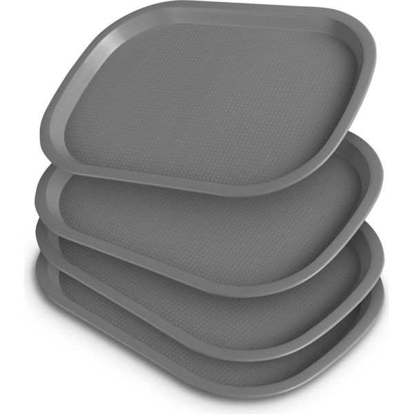 Confezione Da 4 Vassoi Di Plastica - Senza Bpa - Lavabili In Lavastoviglie - (37,7 Cm X 27,7 Cm / Grigio) Pp Infrangibile - Piatto Da Portata Per La Prima Colazione-image