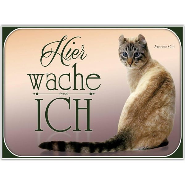 Vianmo Insegna In Legno 30X40 Cm Katze American Curl Hier Wache Ich-image