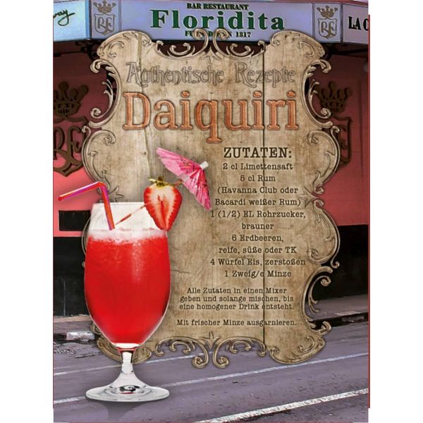 Vianmo Insegna In Legno 40X30 Cm Rezept Daiquiri Zutaten Limettensaft-image