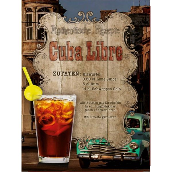 Vianmo Insegna In Legno 40X30 Cm Rezept Cuba Libre Zutaten EiswüRfel-image