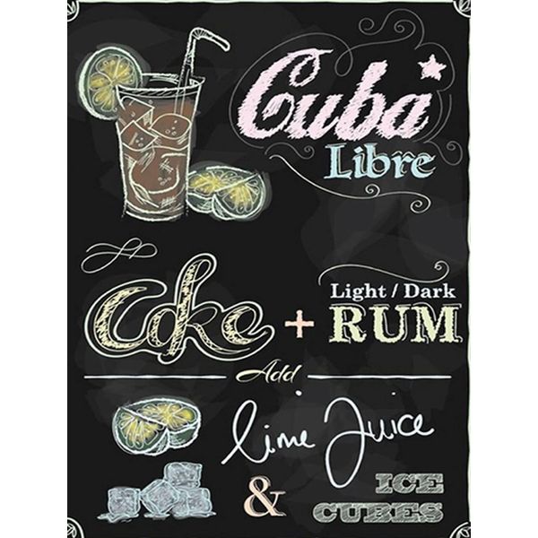 Vianmo Insegna In Legno 40X30 Cm Rezept Cuba Libre Cocktail Dark Rum Ice-image