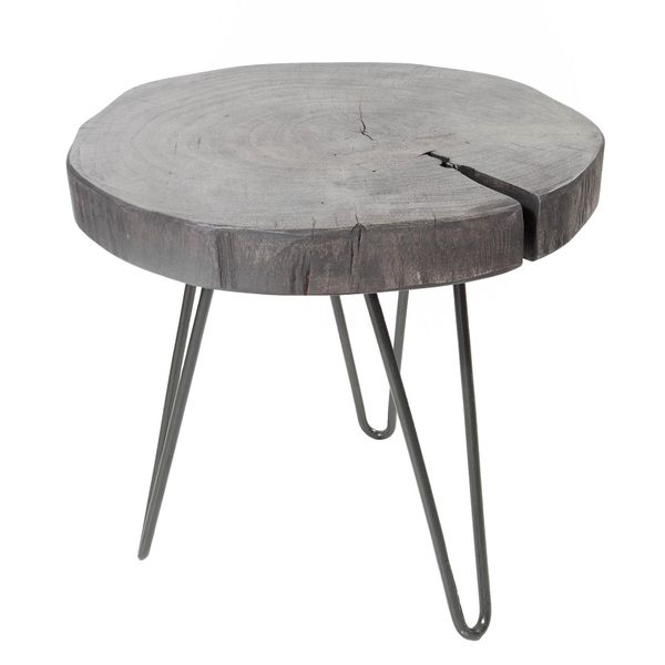 Riess-Ambiente Beistelltisch GOA - 45Cm Grau Akazie Massivholz Baumscheibe Hairpin Legs Metall Rund-image