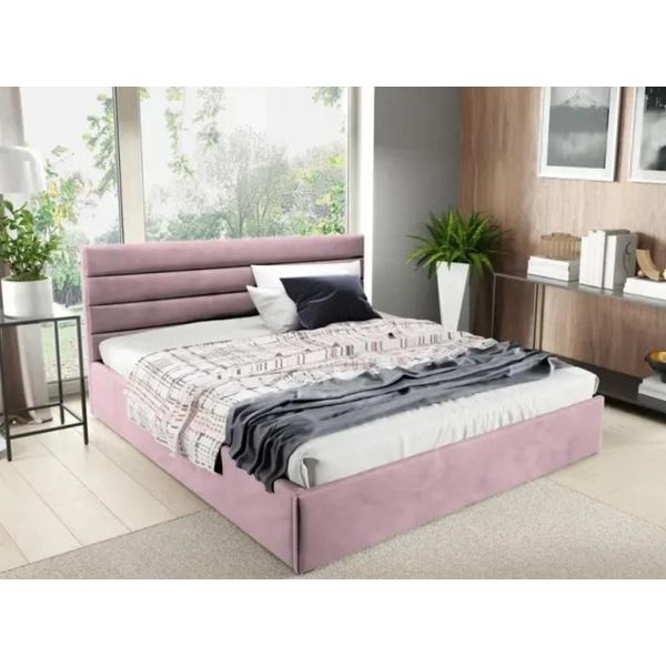 Gutto Letto Imbottito 90X200 Con Griglia A Doghe In Metallo Tessuto In Velluto Rosa Con Griglia E Contenitore-image