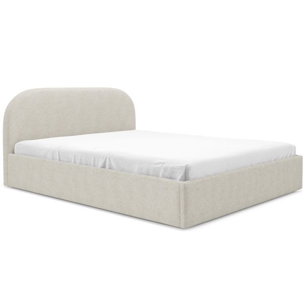 Gutto Letto Imbottito Su Misura Moon Beige 200X200 Struttura A Doghe In Metallo Tessuto Boucle Teddy Di Alta Qualità Letto Con Rete E Contenitore-image