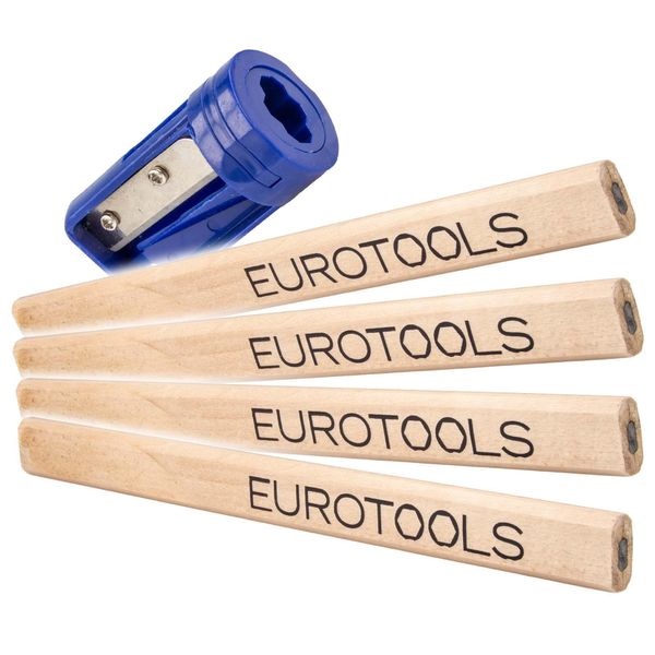 Eurotools Matite Da Falegname 175 Mm, 4 Pezzi, Con Temperino Speciale-image