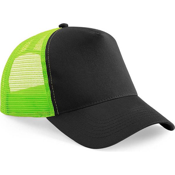 Cappello Da Baseball Beechfield Trucker A Rete Da Uomo RW260 (Taglia Unica) (Nero/Lime)-image
