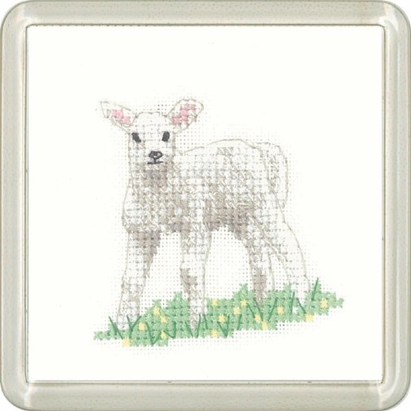 Set Per Punto Croce Heritage In Aida "Agnello (A)"", Schema Contato, CFLB1448-A, Formato Sottobicchiere 7,5X7,5Cm"-image