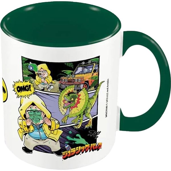 Jurassic Park - Tazza Da Caffè "In Your Face Anime"", Interno Bicolore PM4817 (Taglia Unica) (Verde Scuro/Bianco)"-image