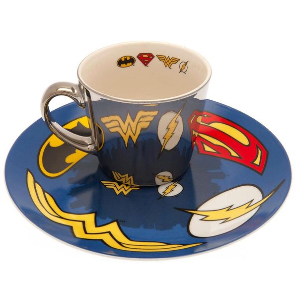 Dc Comics - Set Di Tazze E Piatti, Logo TA10058 (Taglia Unica) (Bianco/Blu/Giallo)-image