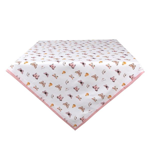 Tovaglia Clayre & Eef 100X100 Cm Beige Rosa Cotone Farfalle-image