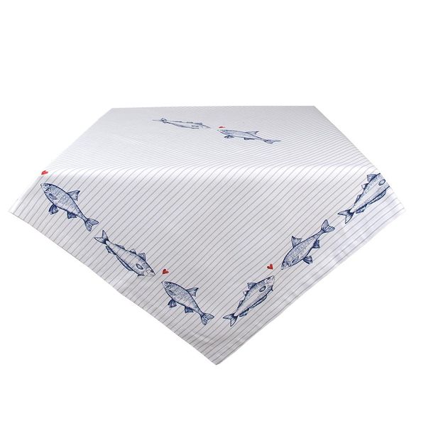 Tovaglia Clayre & Eef 130X180 Cm Bianco Blu Cotone Pesce-image