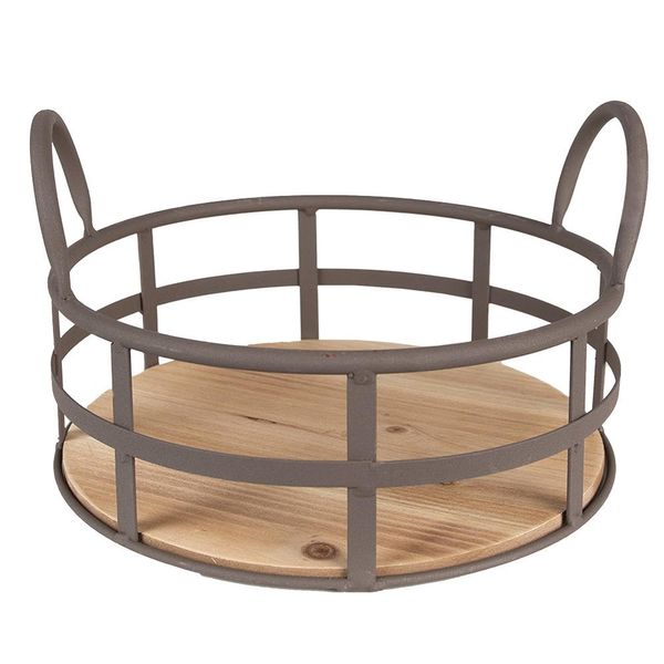 Cesto Portaoggetti Clayre & Eef Ø 25X9/15 Cm Grigio Marrone Ferro-image