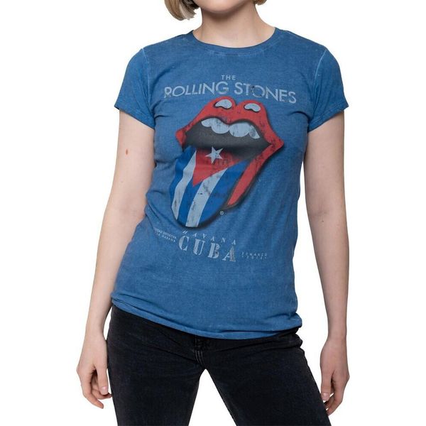 The Rolling Stones - Maglietta "Havana Cuba"" Da Donna RO1779 (Xxl) (Blu Denim)"-image