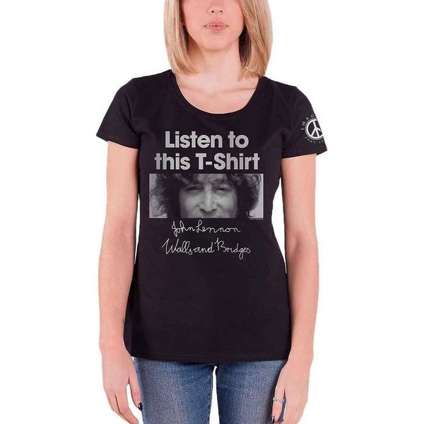 John Lennon - Maglietta "Listen Lady"" Da Donna RO1915 (S) (Nero)"-image