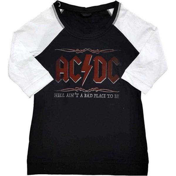 Ac/Dc - Maglietta "Hell Ain't A Bad Place"" Da Donna Con Maniche Raglan RO763 (Xs) (Nero/Bianco)"-image