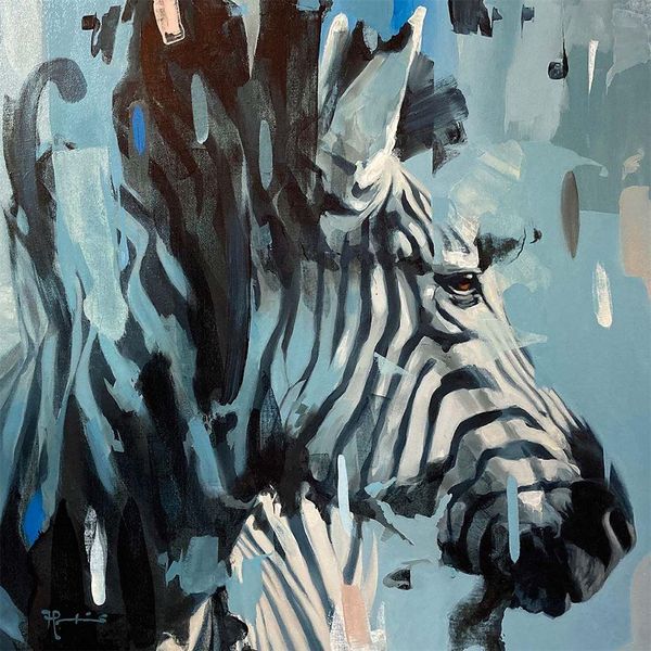 Frank Pretorius - Stampa Su Tela, Con Strisce PM6269 (85 Cm X 85 Cm) (Nero/Bianco/Blu)-image