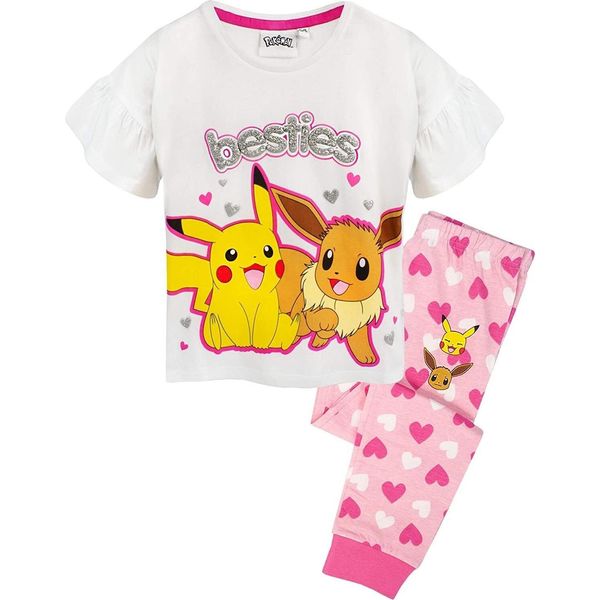 Pokemon - Pigiama "Besties"" Con Pantaloni Lunghi Per Bambina NS6757 (128) (Bianco/Rosa/Argento)"-image