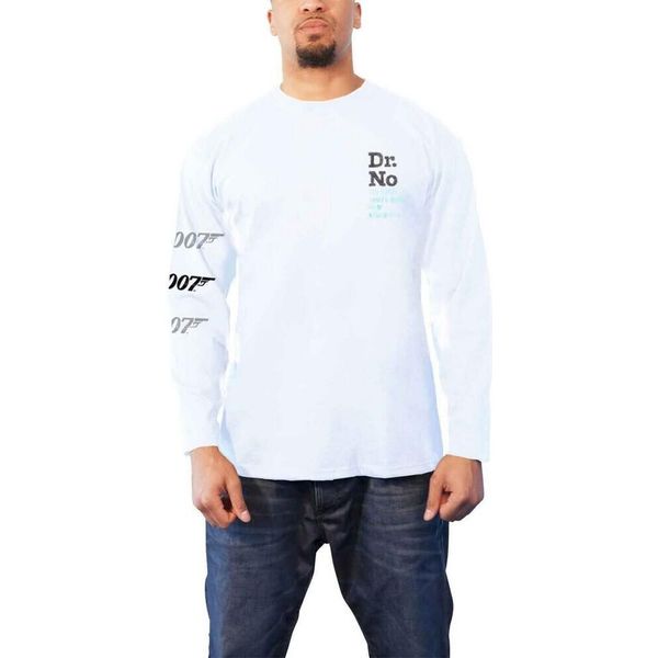James Bond - Maglietta "Dr No"" Per Uomo/Donna Unisex Manica Lunga RO5022 (L) (Bianco)"-image