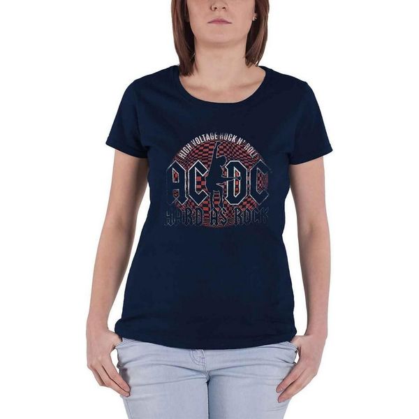 Ac/Dc - Maglietta "Hard As Rock"" Da Donna RO3011 (Xs) (Blu Marino)"-image