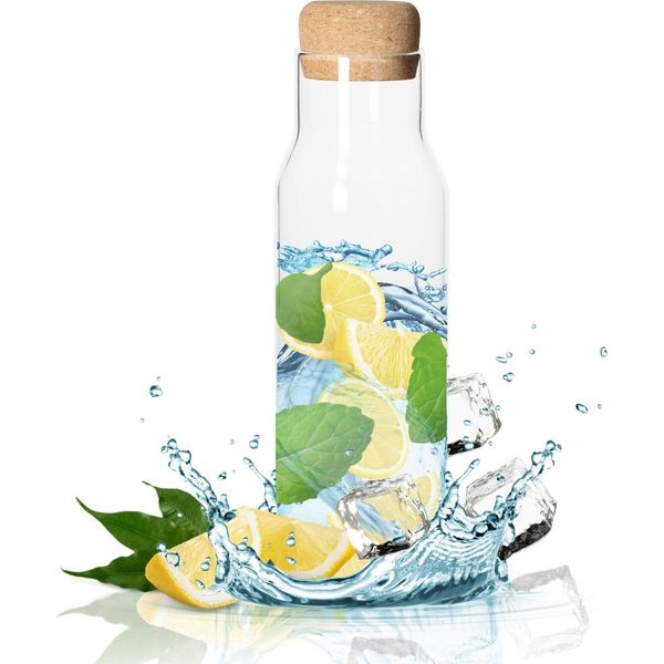 Caraffa In Vetro 'Pour' Con Tappo In Sughero - Capacità 1,1 L - Caraffa Per Acqua Con Tappo - Elegante Caraffa Per Acqua, Succo E Vino Trasparente/Naturale-image