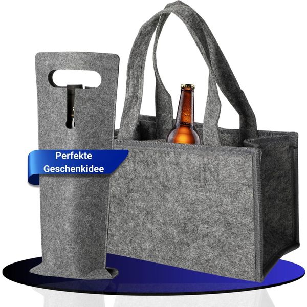 Portabottiglie In Feltro 6 Bottiglie - Spazio Per Bottiglie Di Birra, Lattine, Bottiglie Di Vino E Molto Altro. - Borsa Da Uomo Per Gli Spostamenti - Organizzatore Di Bottiglie Per Lo Shopping - Idea Regalo Per Il Grigio Natale-image