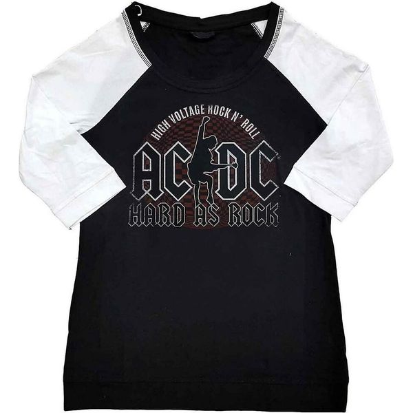 Ac/Dc - Maglietta "Hard As Rock"" Da Donna Con Maniche Raglan RO766 (Xs) (Nero/Bianco)"-image