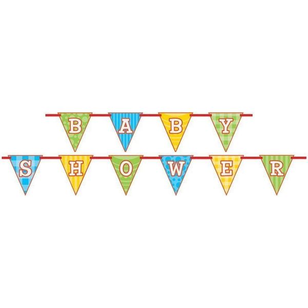Unique Party - Bandiere - Bunting, Baby Shower - Carta SG23573 (Taglia Unica) (Blu/Verde/Giallo)-image