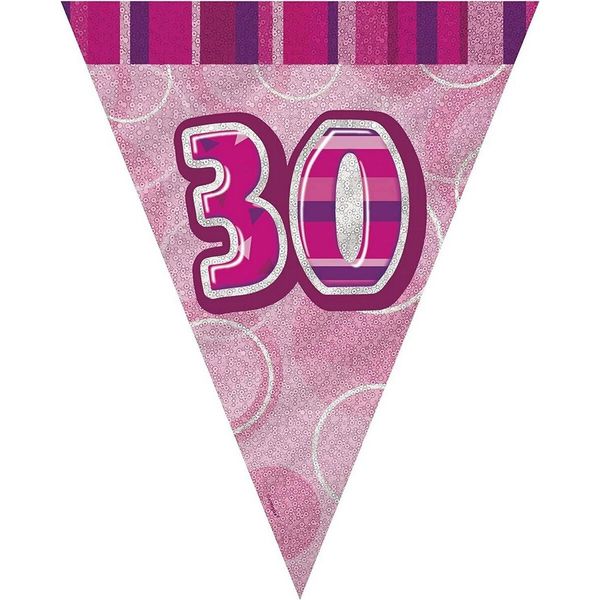 Unique Party - Bandiere Glitterate, Foil, 30° Compleanno SG23876 (Taglia Unica) (Rosa/Argento)-image