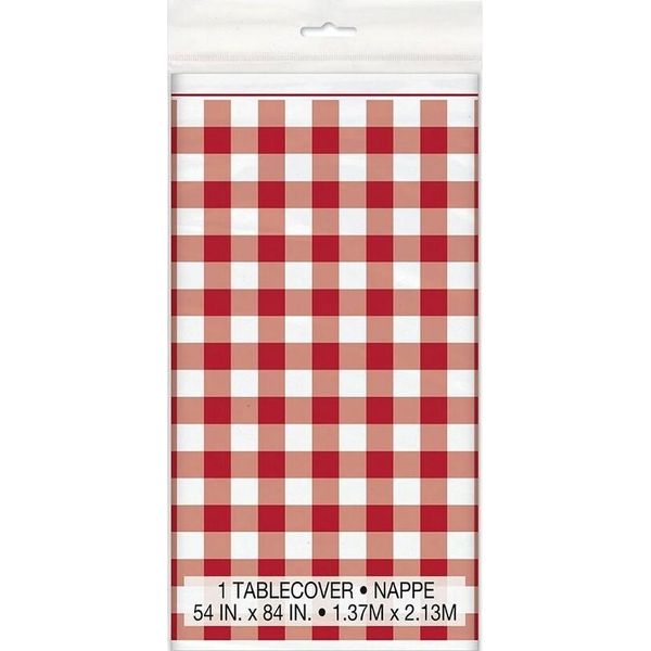 Unique Party - Vichy Check - Tovaglia Per Feste, Plastica SG23921 (Taglia Unica) (Rosso/Bianco)-image