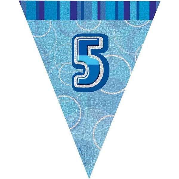 Unique Party - Bandiere Glitterate, Foil, 5° Compleanno SG23962 (Taglia Unica) (Blu)-image