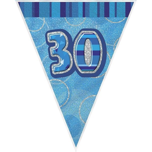 Unique Party - Bandiere Glitterate, Foil, 30° Compleanno SG23876 (Taglia Unica) (Blu/Argento)-image