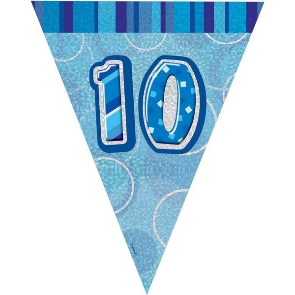 Unique Party - Bandiere Glitterate, Foil, 10° Compleanno SG24772 (Taglia Unica) (Blu)-image