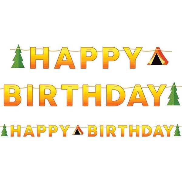 Creative Party - Bandiera "Camp Out"", Buon Compleanno - Carta SG25039 (Taglia Unica) (Giallo/Arancione/Verde)"-image