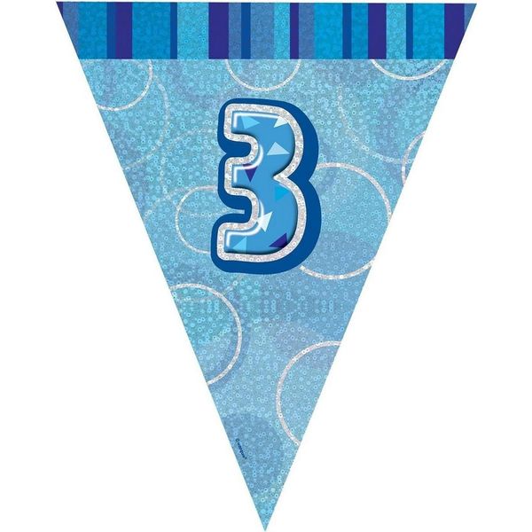 Unique Party - Bandiere Glitterate, Foil, 3 Compleanni SG24757 (Taglia Unica) (Blu)-image