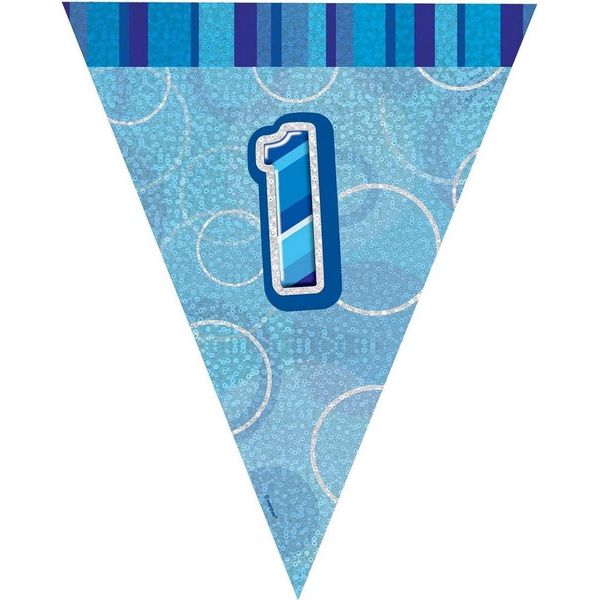 Unique Party - Bandiere Glitterate, Foil, 1° Compleanno SG24775 (Taglia Unica) (Blu)-image