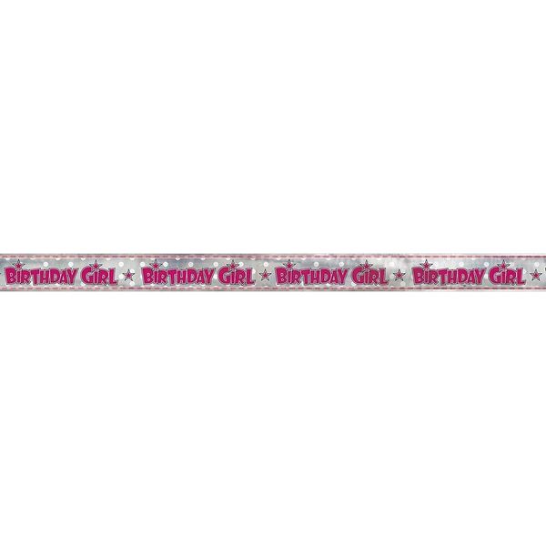 Unique Party - Con Strisce - Bandiera "Birthday Girl"", Foil SG24676 (Taglia Unica) (Rosa/Grigio)"-image