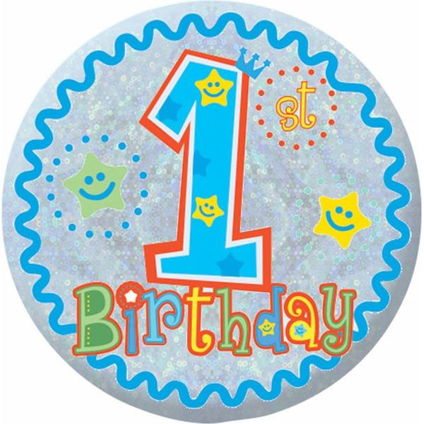 Amscan - Bottone Olografico Per Festa Di 1° Compleanno - Metallo SG24818 (Taglia Unica) (Blu)-image