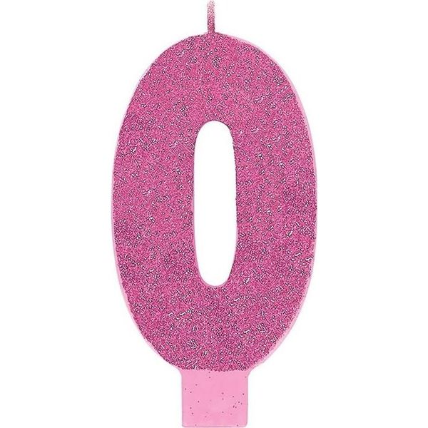 Amscan - Glitter - Candela Di Compleanno "Numero 0"" - Cera SG25012 (Taglia Unica) (Rosa)"-image