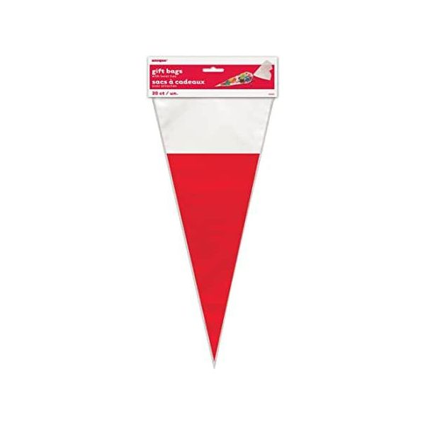 Unique Party - Cappello Di Natale In Cellophane Cono Sacchetti Per Feste 20-Pack SG24853 (Taglia Unica) (Rosso/Bianco)-image