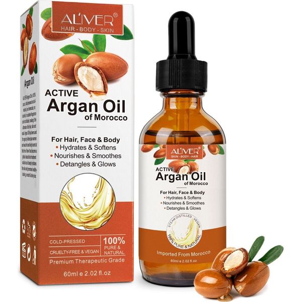 Olio Di Argan Per Capelli Olio Per La Pelle Olio Per Il Viso Pelle Capelli Unghie Barba Cura Spremuto A Freddo Biologico Vegan, 3X 60Ml-image