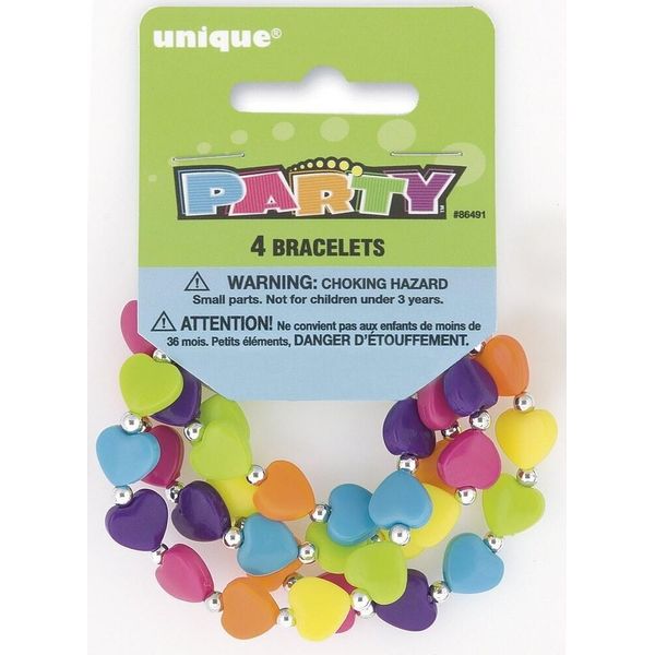 Unique Party - Bracciale A Cuore Confezione Da 4 SG25251 (Taglia Unica) (Viola/Verde/Blu/Rosa)-image