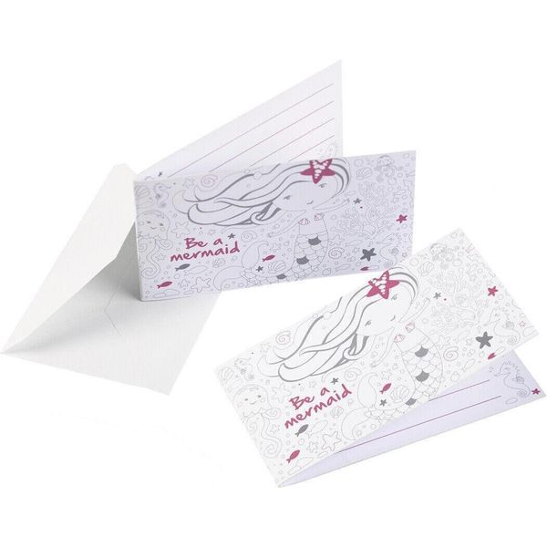 Amscan - Inviti "Sii Una Sirena"", Cartone 8 Pezzi SG25609 (Taglia Unica) (Bianco/Grigio/Rosa)"-image