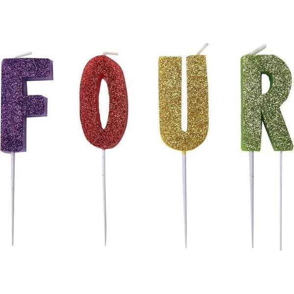 Amscan - Lettera - Candele "Four"" 4-Pack - Cera SG25479 (Taglia Unica) (Viola/Rosso/Oro)"-image