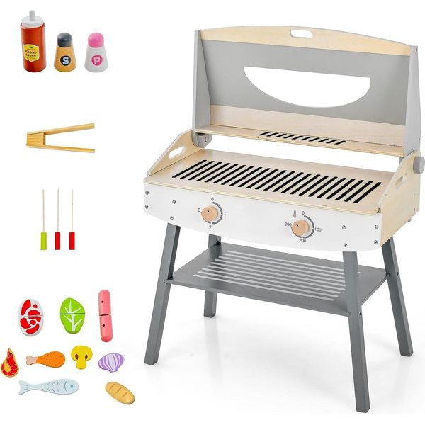 Set Da Gioco Barbecue Per Bambini Costway, Cucina Da Gioco In Legno Con Morsetti E Accessori, Set Da Gioco Barbecue Giocattolo Per Bambine E Bambini Dai 3 Anni In Su-image