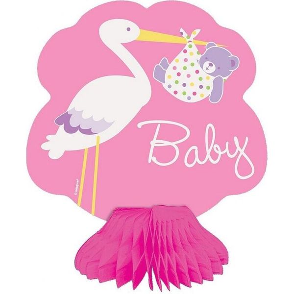 Unique Party - Cicogna - Decorazione, Confezione Da 4 Pezzi Per Bambina SG26029 (Taglia Unica) (Rosa/Bianco)-image